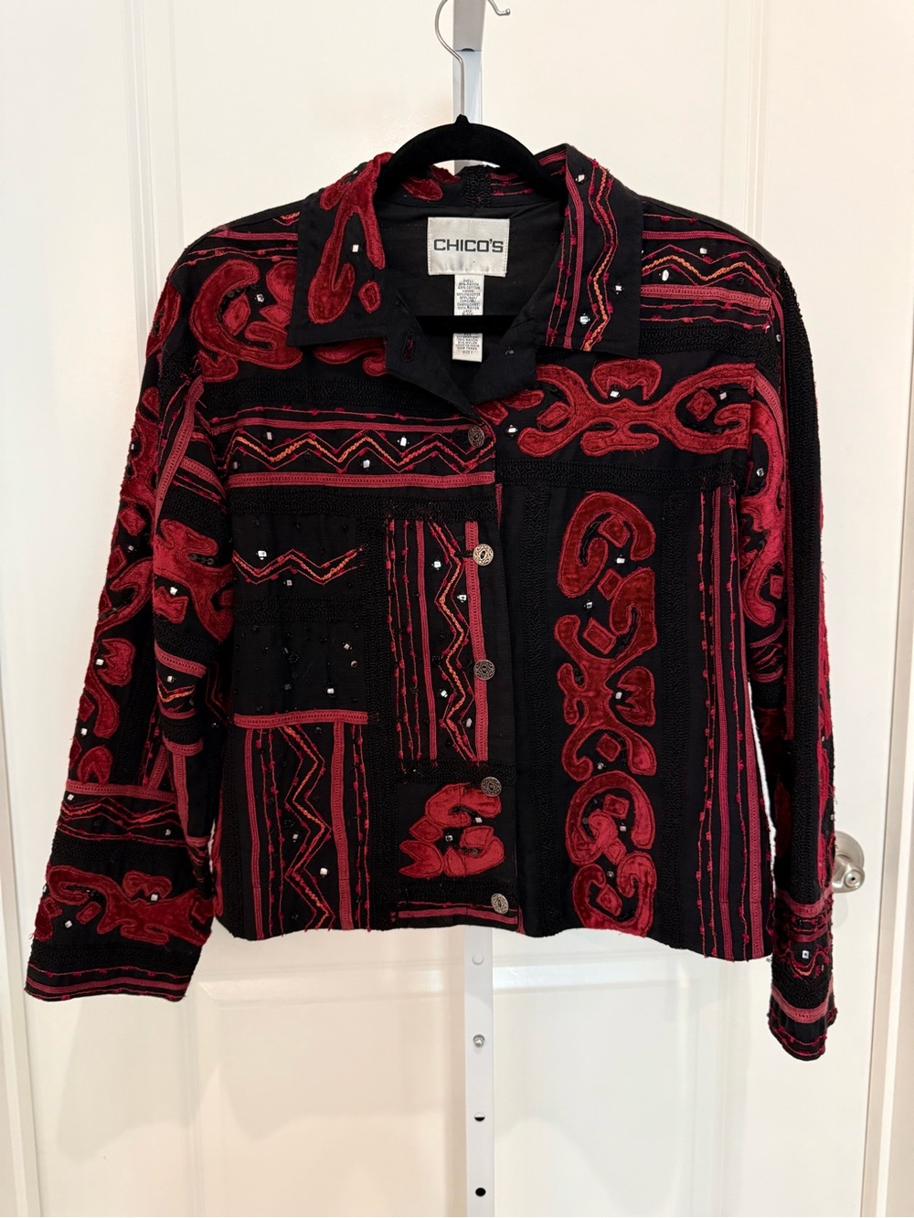 Chico's Black Jacket with Red Embroidered Accents